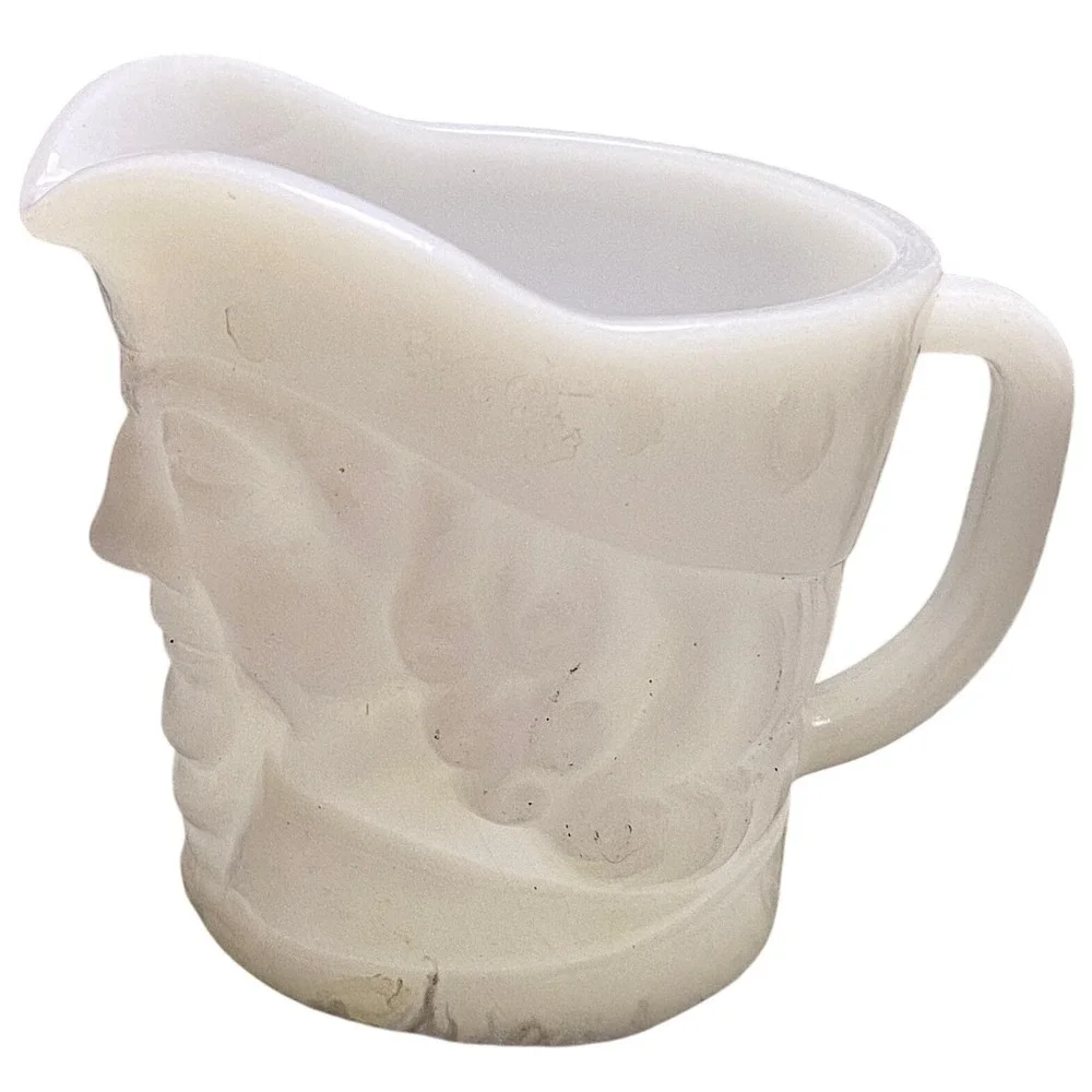 Vintage Federal Glass Toby Mug Milk Glass Creamer Pitcher‎ Face